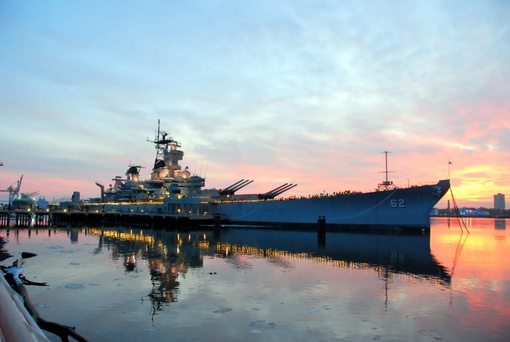 NY Fireworks ship at dusk